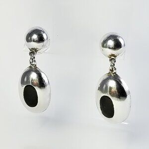 Taxco Earrings - Silver & Black Onyx Dangle Earrings - Chunky Sterling